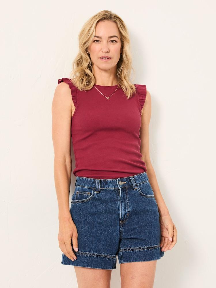 Fat Face Burgundy Red Frill Sleeveless Top