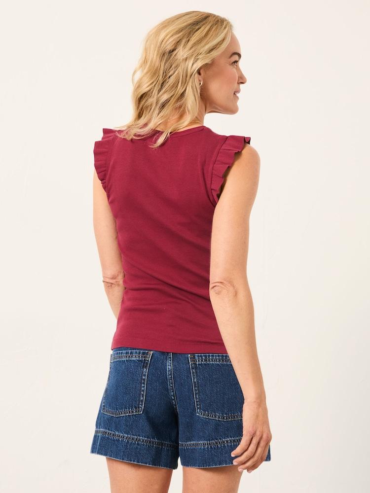 Fat Face Burgundy Red Frill Sleeveless Top