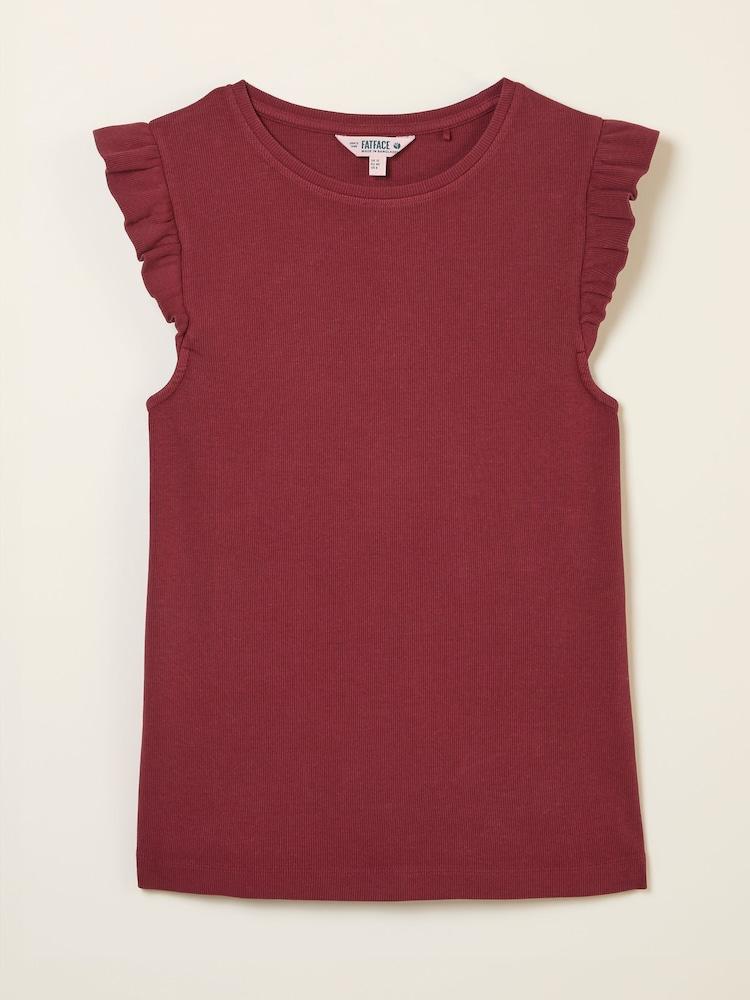 fat face Burgundy Red Frill Sleeveless Top