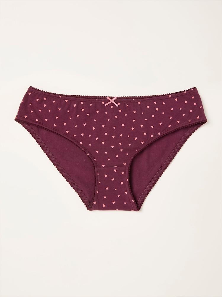 Fat Face Burgundy Red Heart Print Classic Knickers