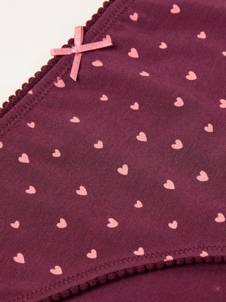Fat Face Burgundy Red Heart Print Classic Knickers