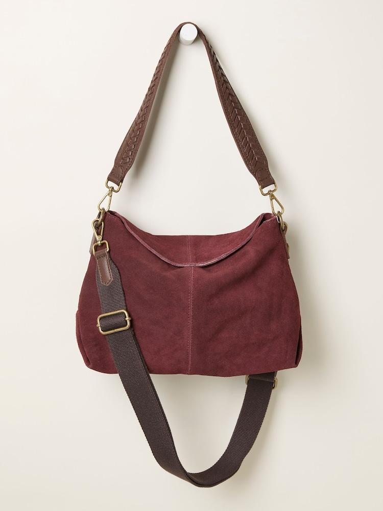 Fat Face Burgundy Red Suede Envelope Bag
