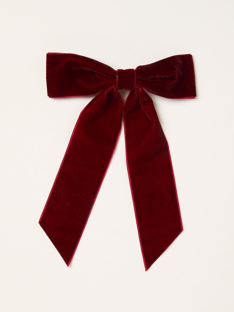Fat Face Burgundy Red Velvet Hair Bow