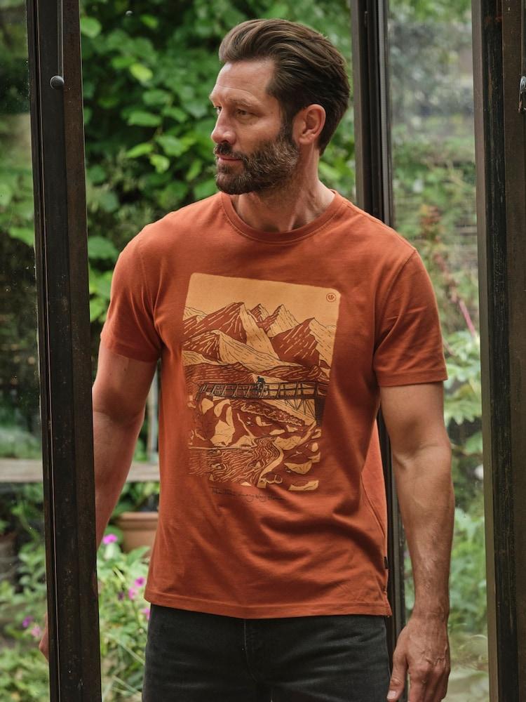 Fat Face Burnt Orange Hiking Hills Graphic Tshirt