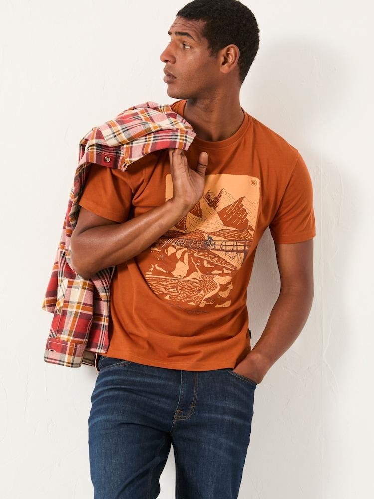 Fat Face Burnt Orange Hiking Hills Graphic Tshirt