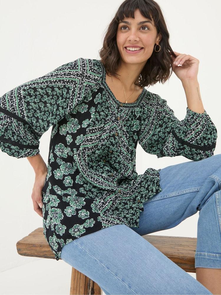 Fat Face Caitlin Washed Black Spaced Floral Tunic