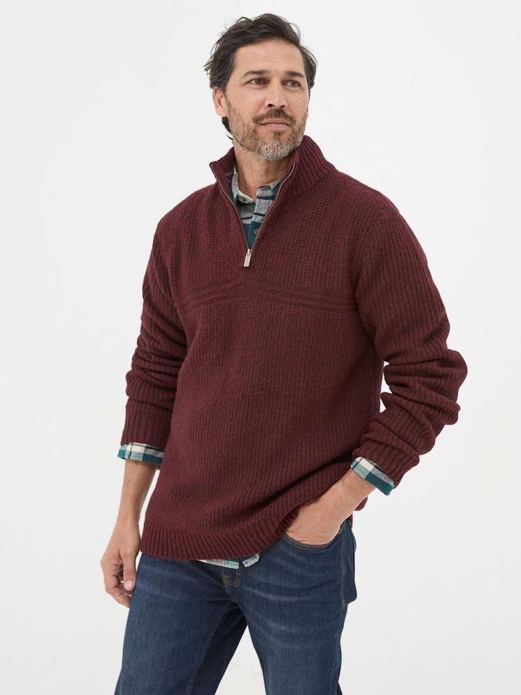 Fat Face Calder Burgundy Red Half Neck Jumper