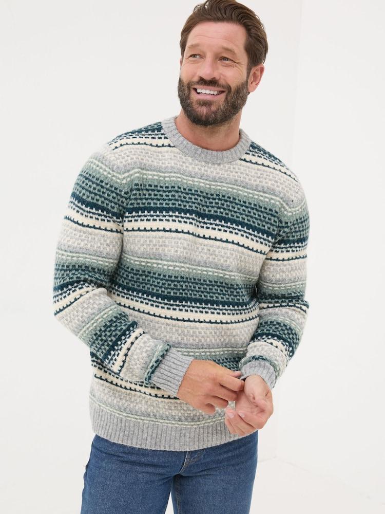 Fat Face Calder Dark Teal Stripe Knitted Jumper