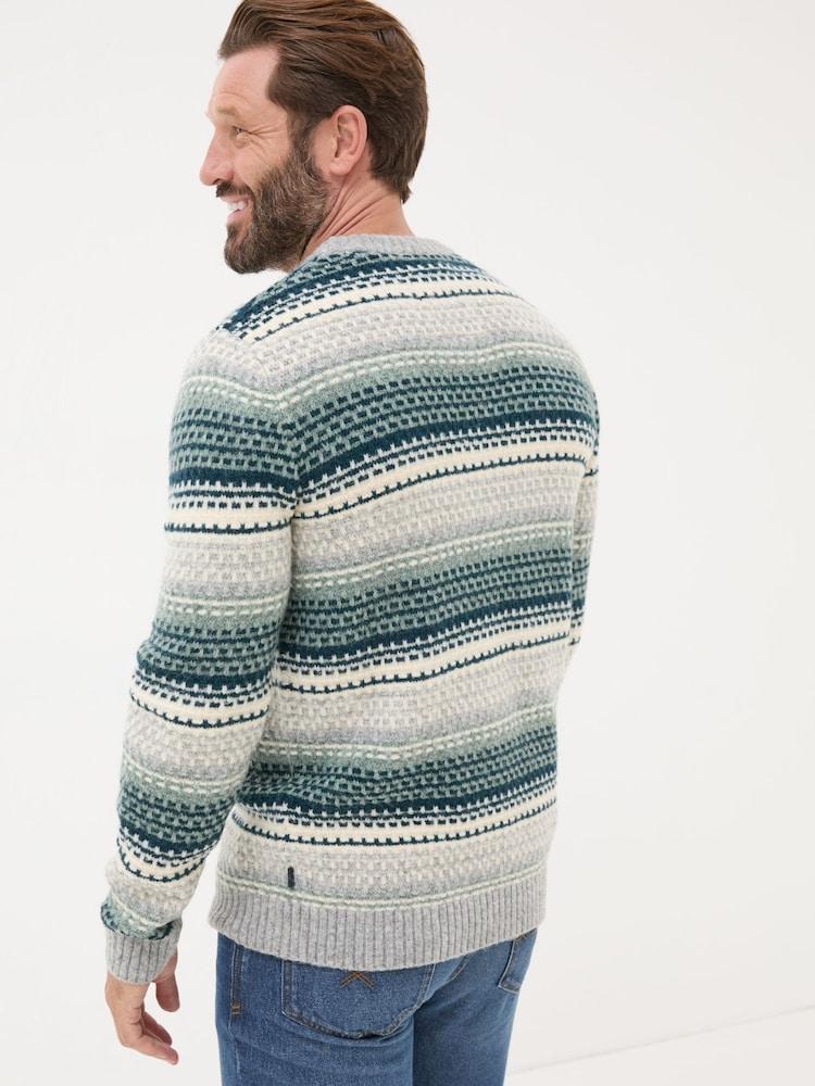 Fat Face Calder Dark Teal Stripe Knitted Jumper