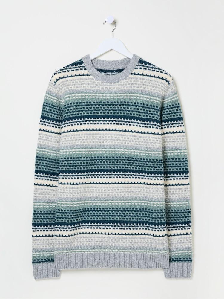 fat face Calder Dark Teal Stripe Knitted Jumper