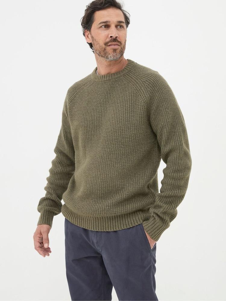 Fat Face Calder Khaki Green Crew Neck Jumper