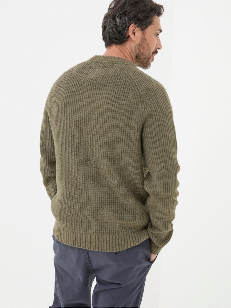 Fat Face Calder Khaki Green Crew Neck Jumper