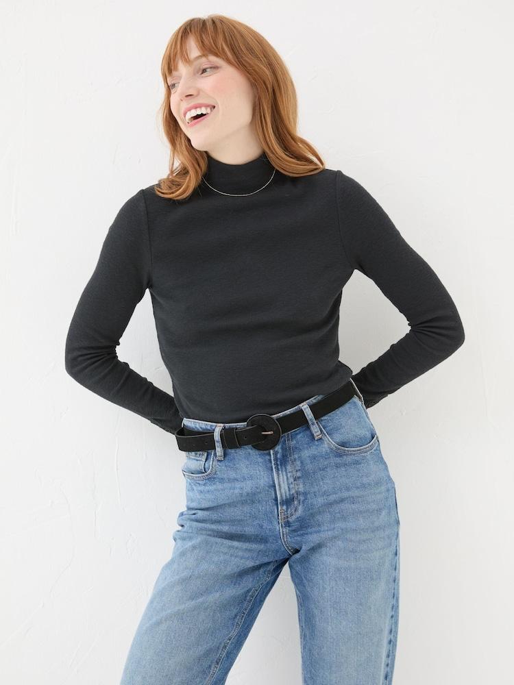 Fat Face Callie Black High Neck Top