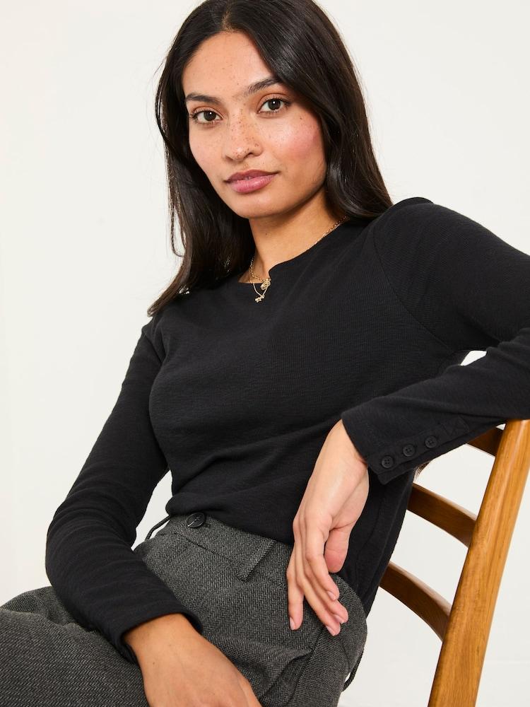 Fat Face Callie Black Long Sleeve Top