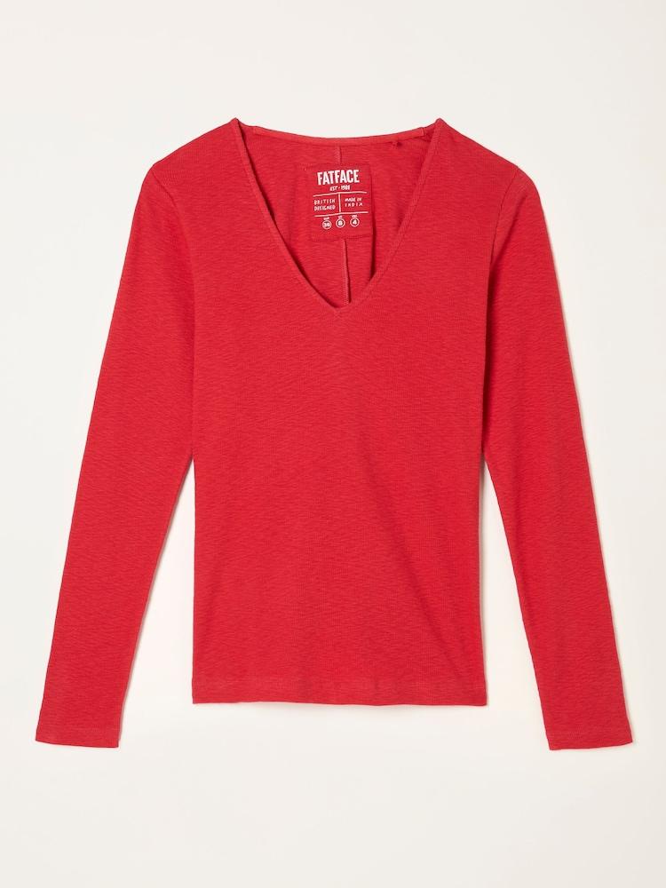 fat face Callie Red V-Neck Long Sleeve Top
