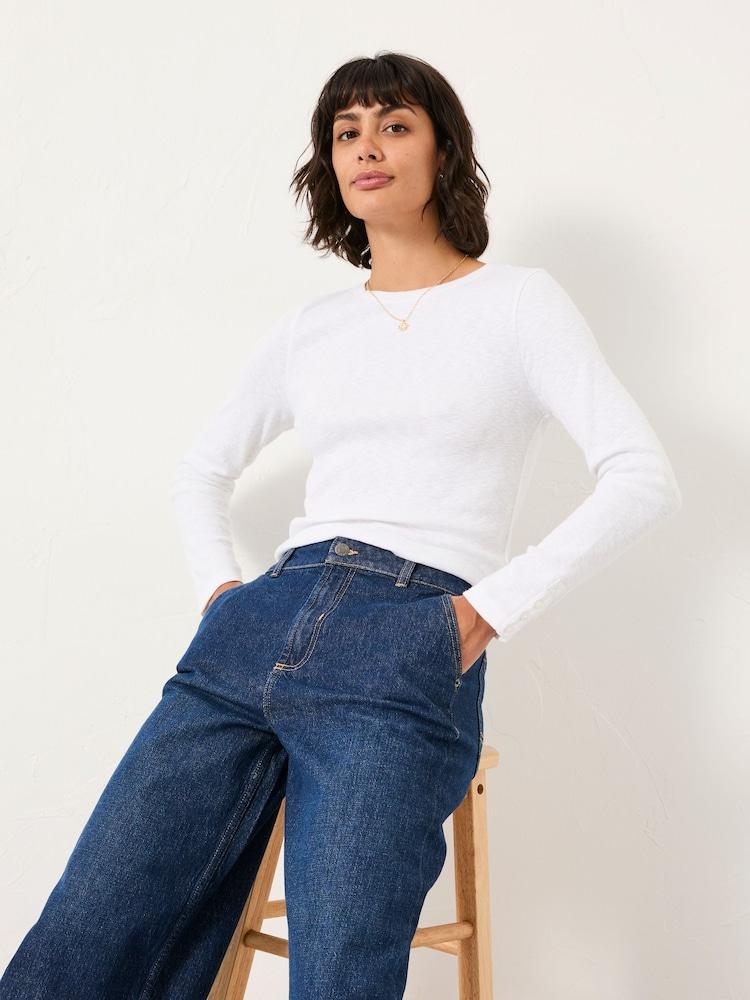 Fat Face Callie White Long Sleeve Top