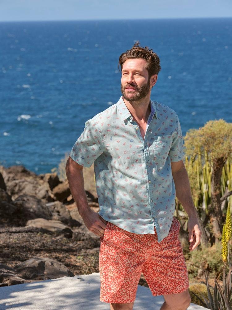 Fat Face Camber Orange Hibiscus Print Swim Shorts