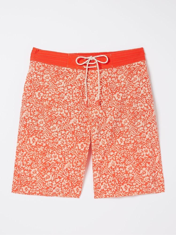 fat face Camber Orange Hibiscus Print Swim Shorts