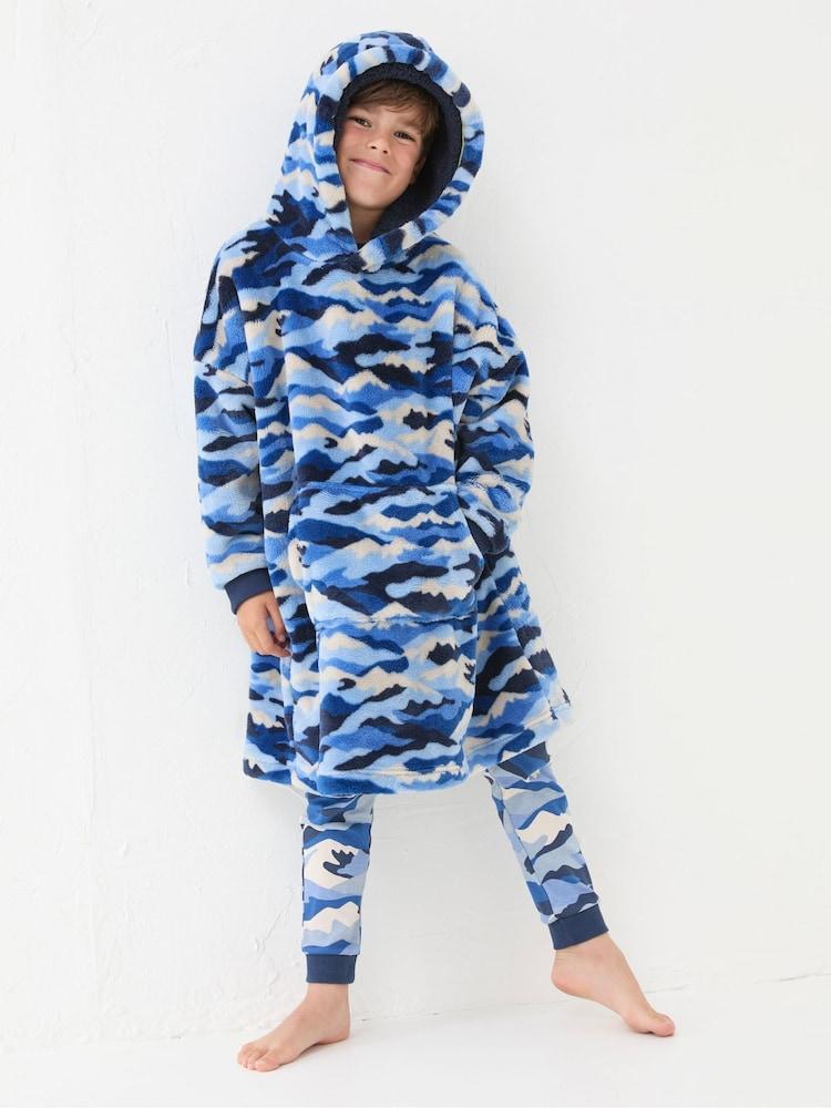 Fat Face Camo Navy Blue Oversized Hoodie