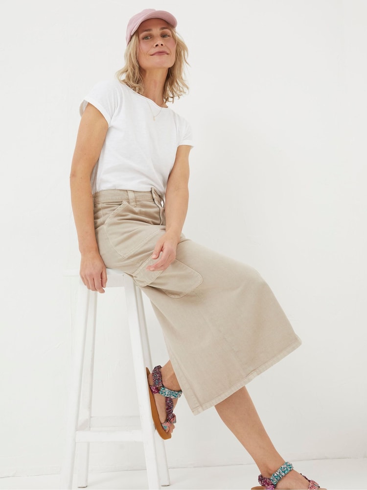 Fat Face Candace Natural Cargo Midi Skirt