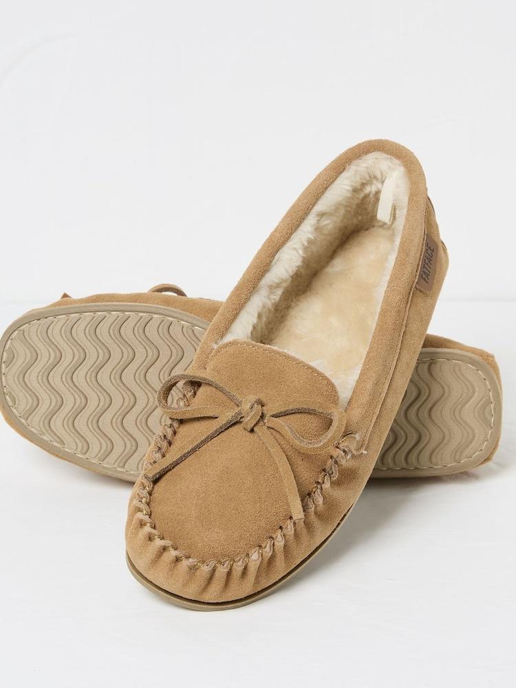 fat face Cara Brown Suede Moccasin Slippers