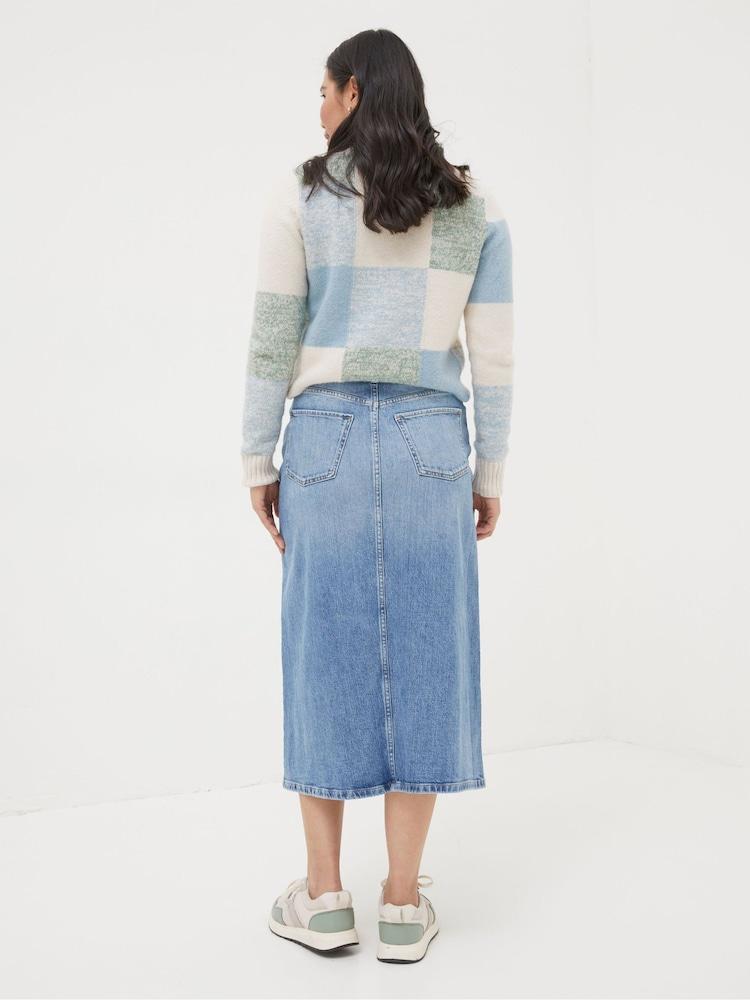 Fat Face Carla Blue Denim Midi Skirt