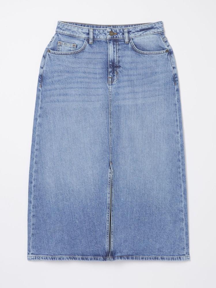fat face Carla Blue Denim Midi Skirt