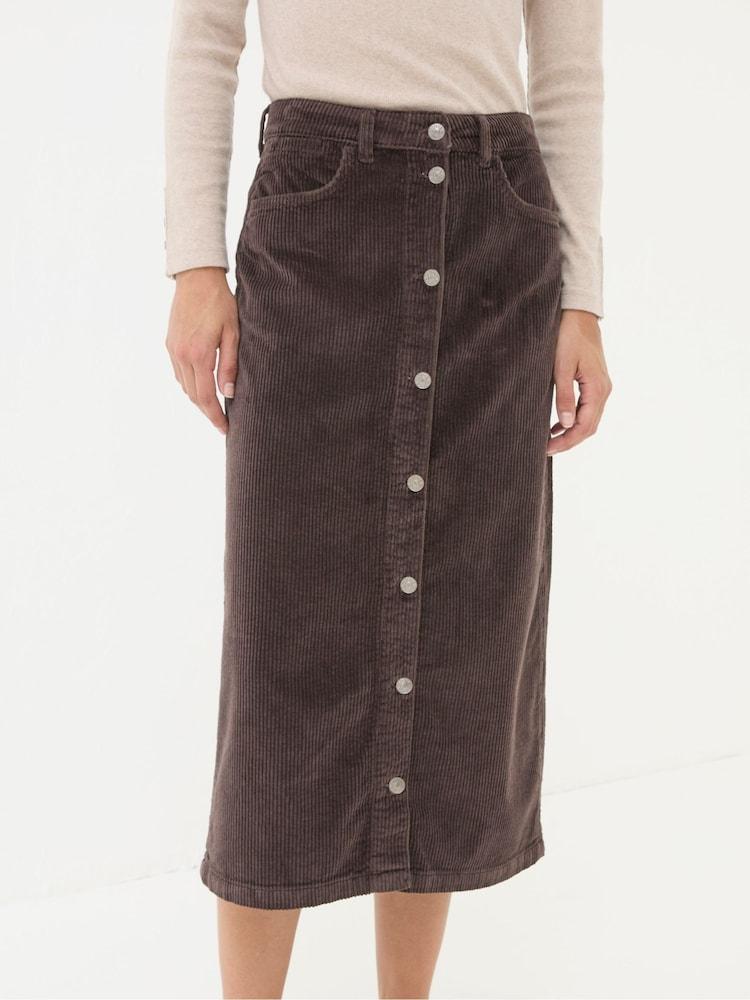Fat Face Carla Dark Brown Cord Midi Skirt