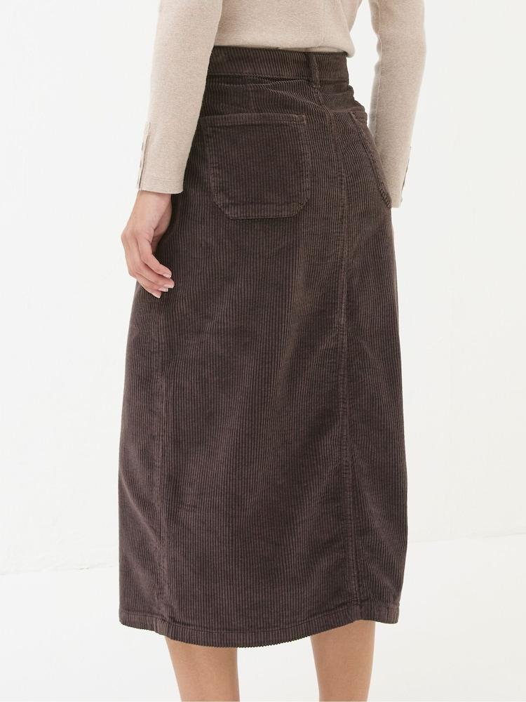 Fat Face Carla Dark Brown Cord Midi Skirt