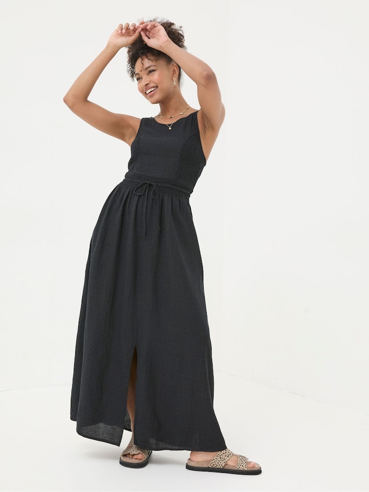Fat Face Carmen Black Maxi Dress With Linen