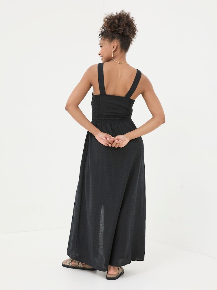 Fat Face Carmen Black Maxi Dress With Linen