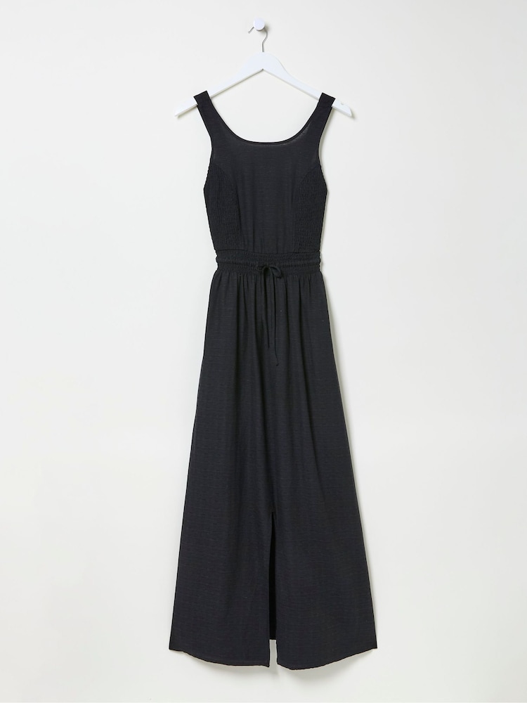 fat face Carmen Black Maxi Dress With Linen