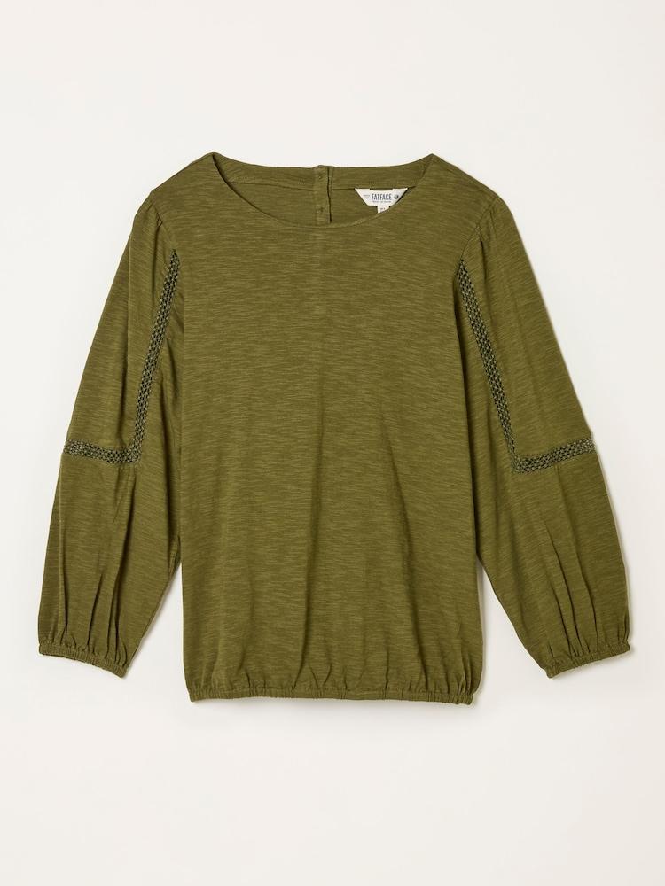fat face Cassie Olive Green Broderie Top