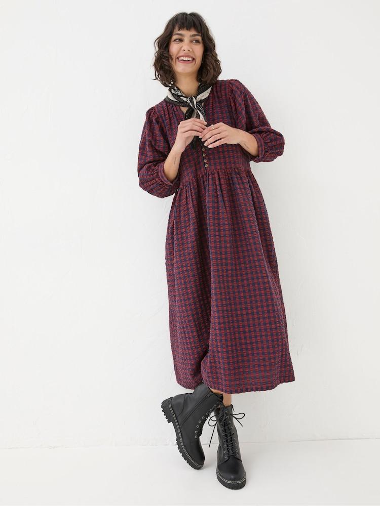 Fat Face Ceil Burgundy Red Check Dress