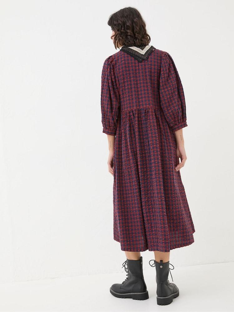 Fat Face Ceil Burgundy Red Check Dress