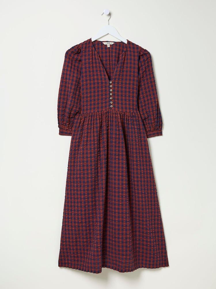 fat face Ceil Burgundy Red Check Dress