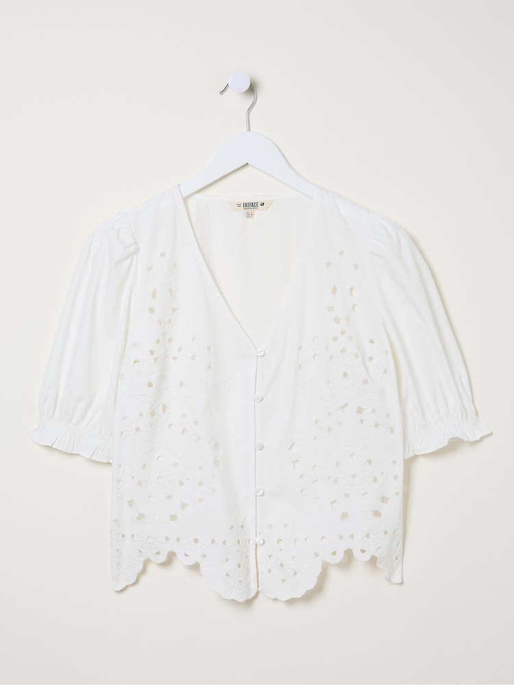 fat face Celeste Natural Broderie Blouse