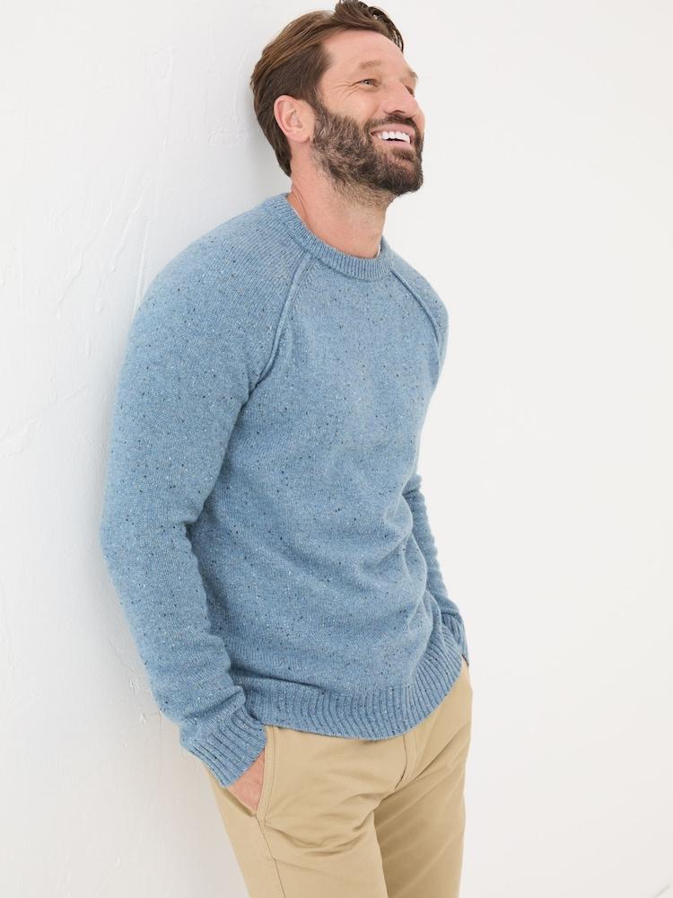 Fat Face Chambray Blue Lambswool Plain Crew