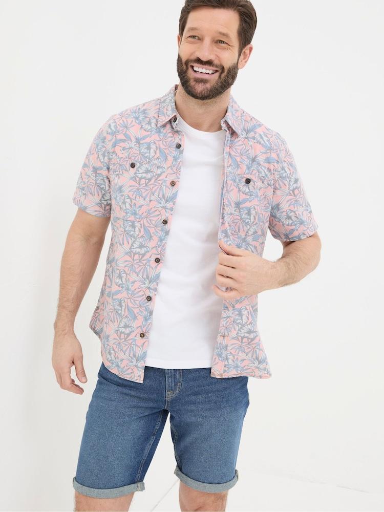 Fat Face Chambray Pink Palm Print Shirt