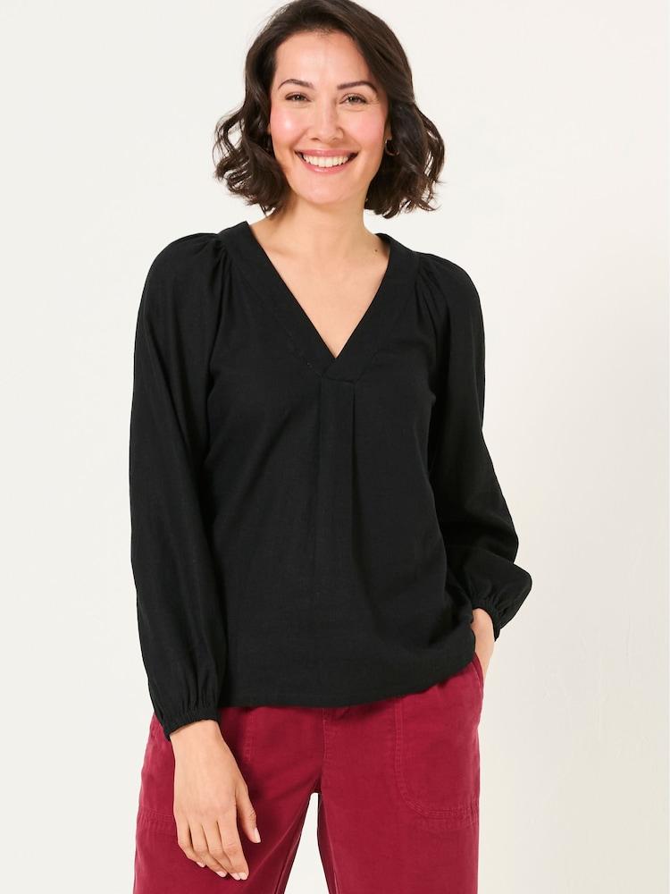 Fat Face Channon Black V-Neck Blouse