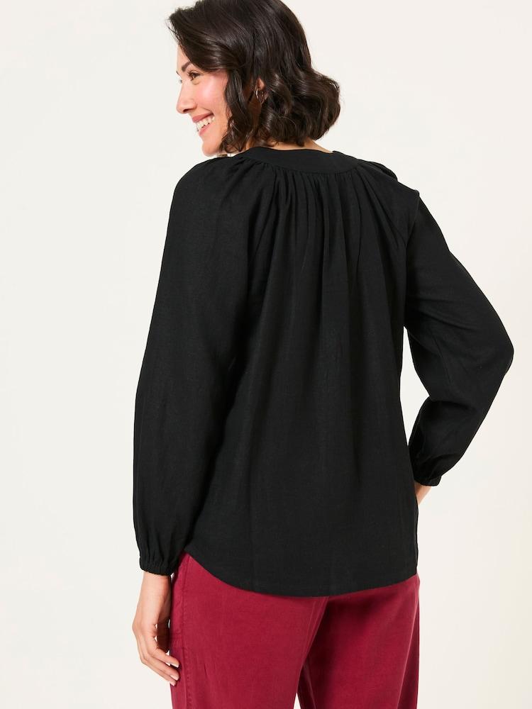 Fat Face Channon Black V-Neck Blouse