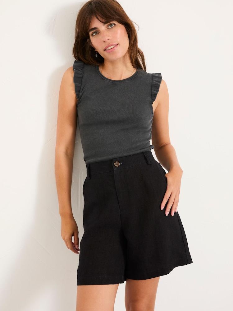 Fat Face Charcoal Grey Frill Sleeveless Top