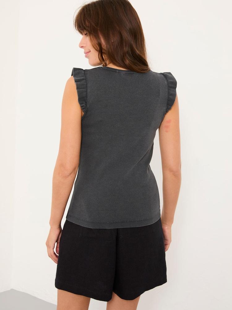 Fat Face Charcoal Grey Frill Sleeveless Top