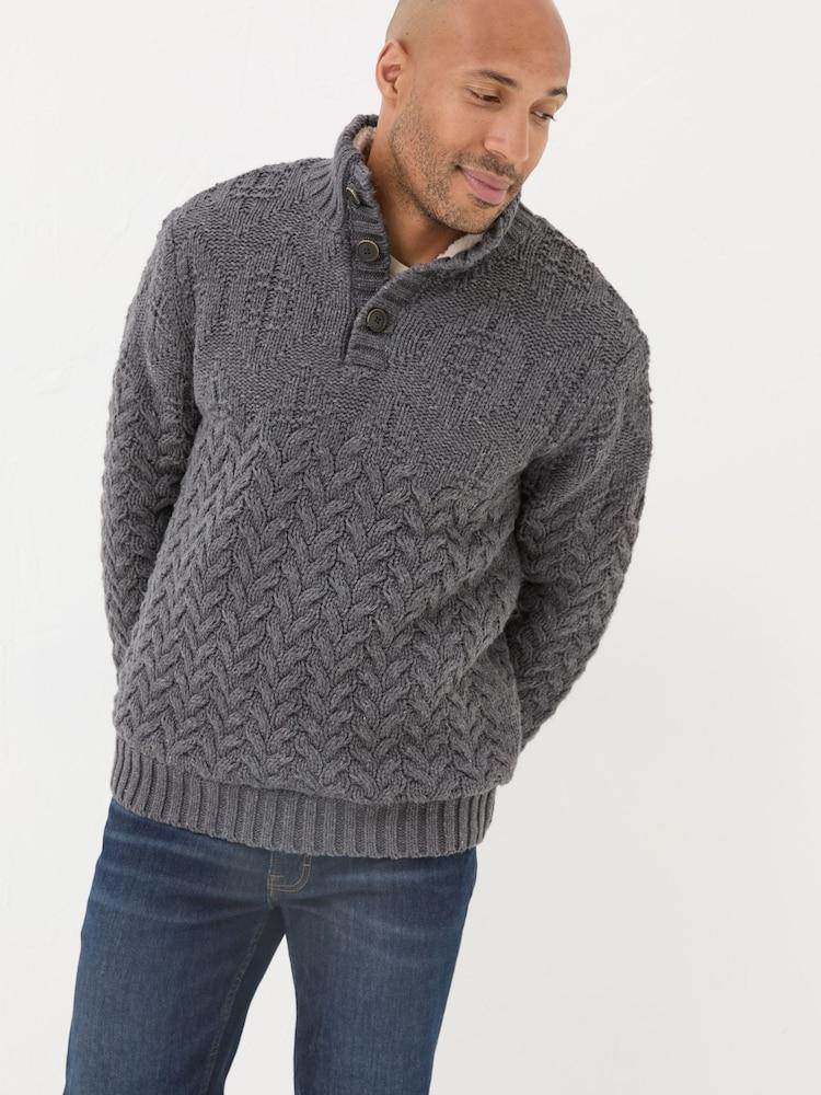 Fat Face Charcoal Grey Hadlow Half Neck Jumper