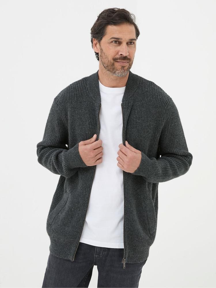 Fat Face Charcoal Grey Knitted Bomber Cardigans
