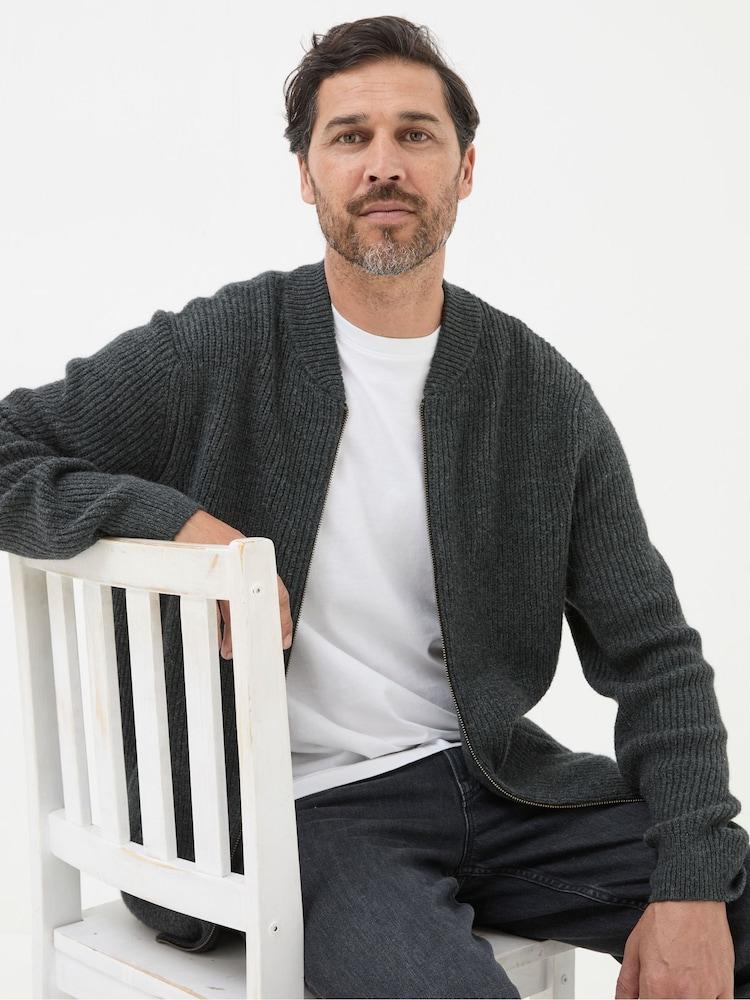 Fat Face Charcoal Grey Knitted Bomber Cardigans