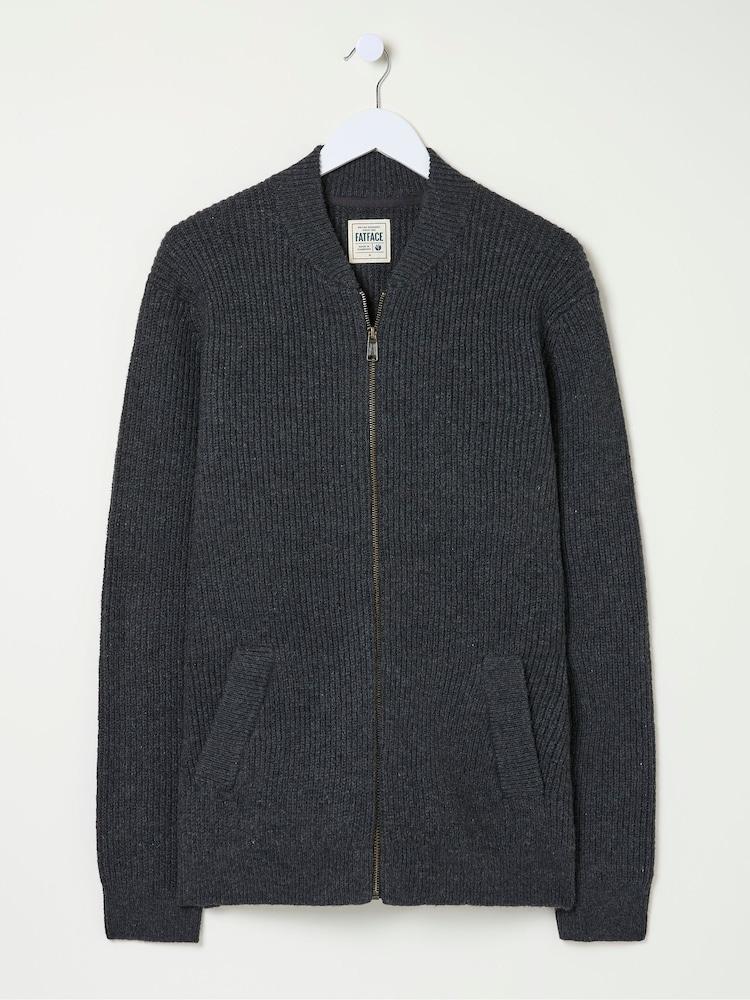 fat face Charcoal Grey Knitted Bomber Cardigans