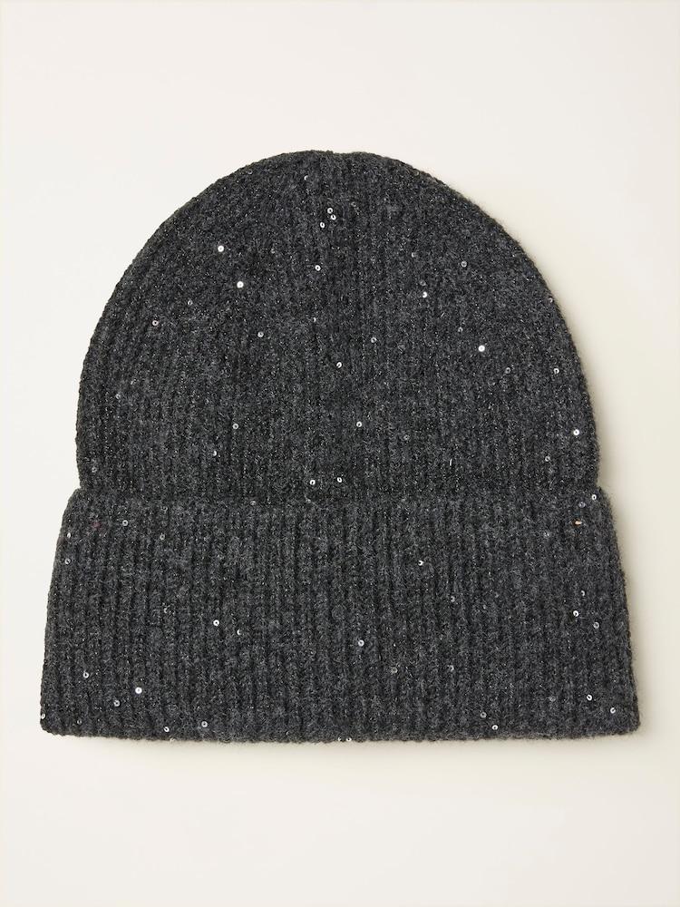 Fat Face Charcoal Grey Sequin Beanie