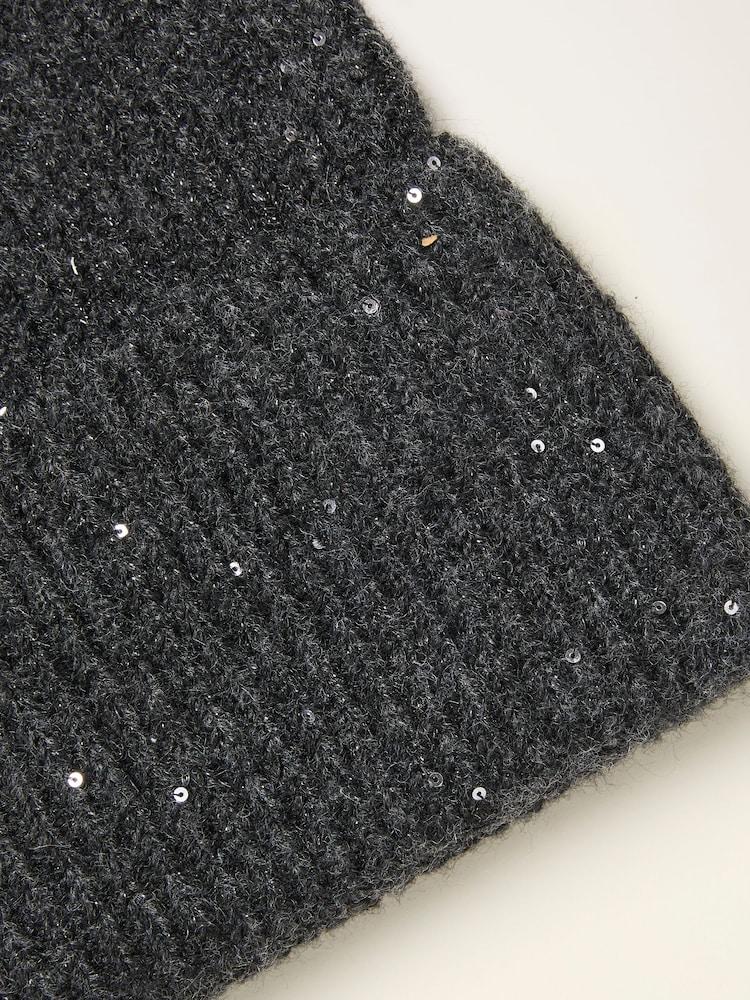 Fat Face Charcoal Grey Sequin Beanie