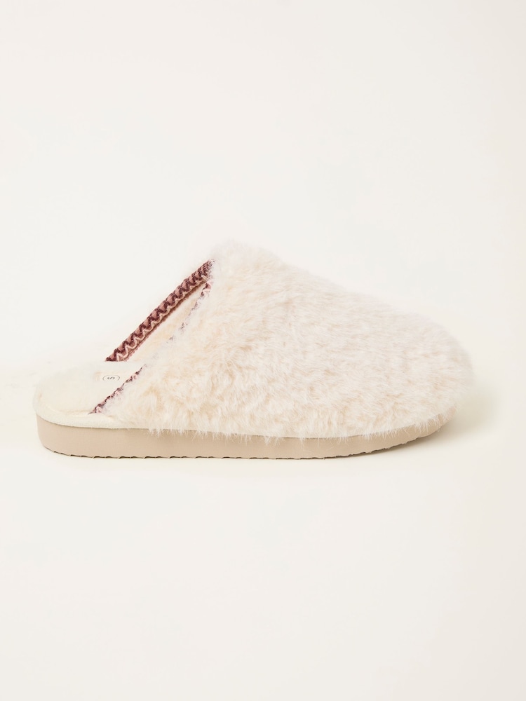 Fat Face Chessie Ivory Borg Embroidered Mule